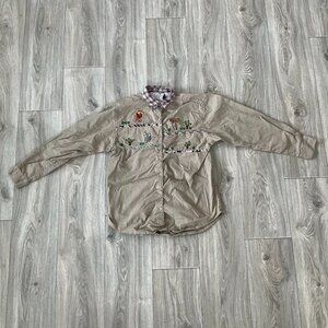 Vtg Citi-Craze Shirt Women's Medium Safari Jungle Animals Print Plaid Button Up